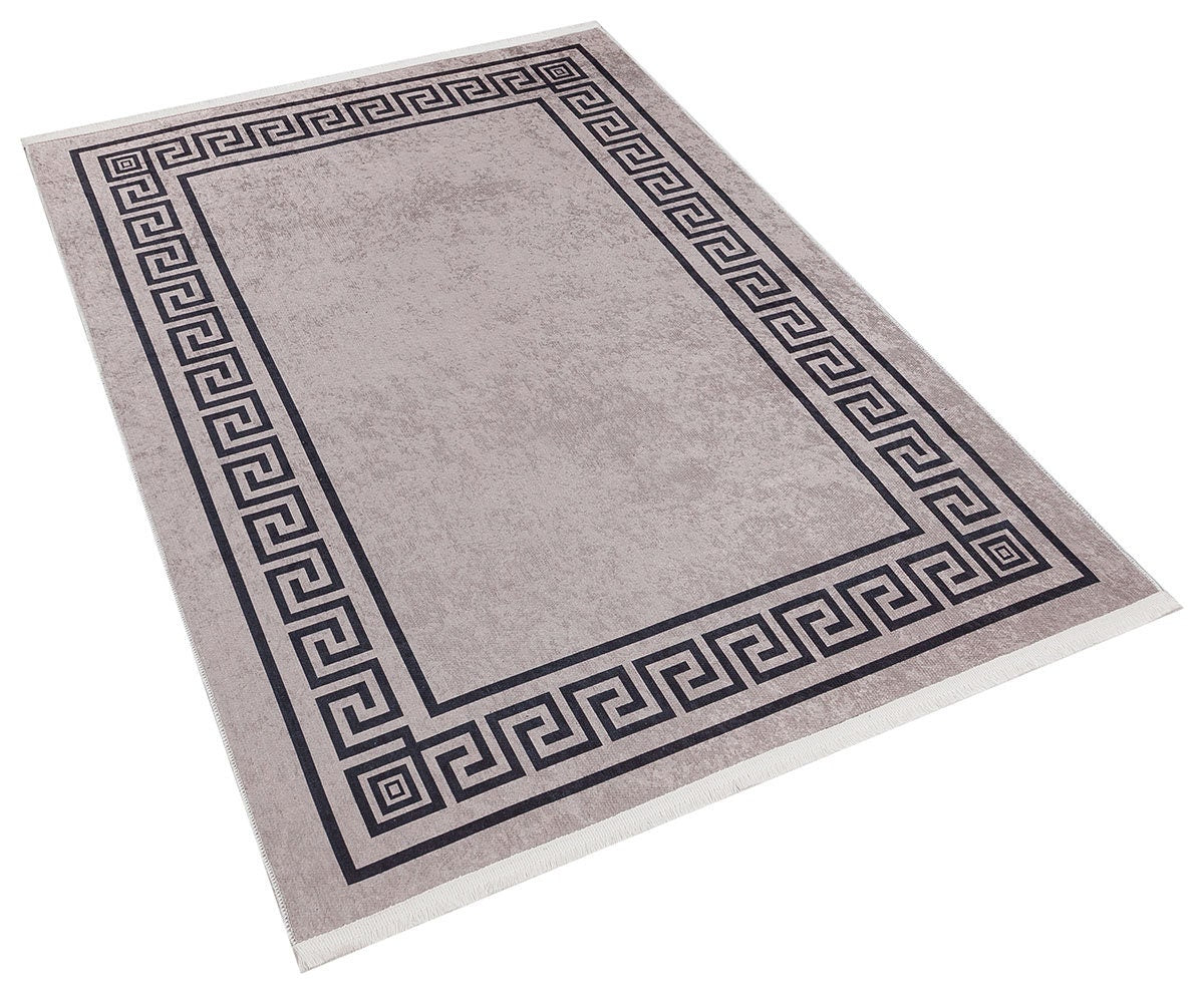 Washable Area Rug – Greek Key Border, Non-Slip, Modern Meander Design