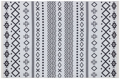 Washable Boho Geometric Rug, Scandinavian Tribal Carpet, Black Ivory Nordic Area Rug