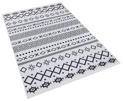 Washable Boho Geometric Rug, Scandinavian Tribal Carpet, Black Ivory Nordic Area Rug