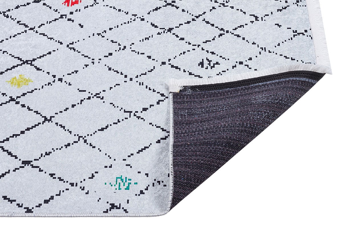 Washable Boho Diamond Rug – Cream Grey Beni Ourain Style Carpet