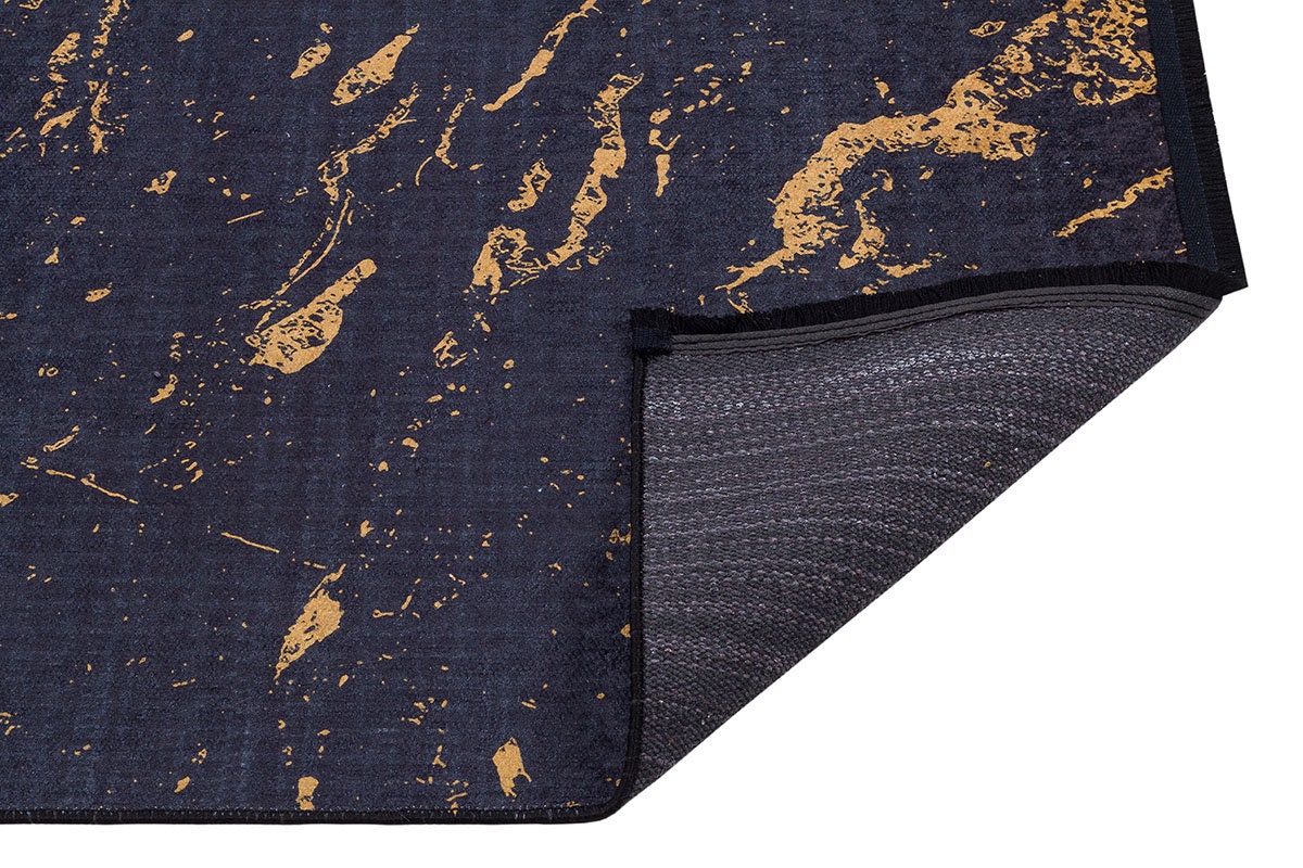 Washable Marble Area Rug – Charcoal Gold Veining, Modern Abstract Carpet
