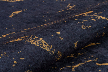 Washable Marble Area Rug – Charcoal Gold Veining, Modern Abstract Carpet