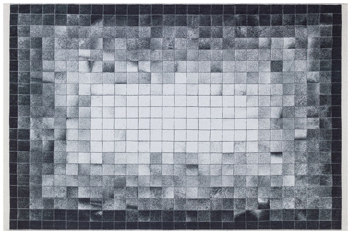 Modern Geometric Area Rug, Black White Pixel Pattern, Washable Scandinavian Carpet