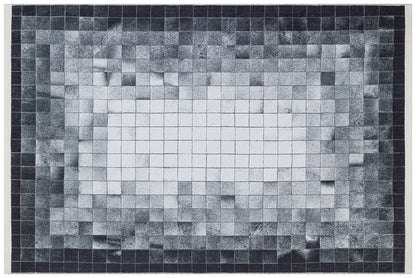 Modern Geometric Area Rug, Black White Pixel Pattern, Washable Scandinavian Carpet
