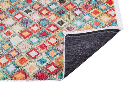 Vibrant Geometric Diamond Rug – Washable Mid-Century Boho Fringed Area Rug