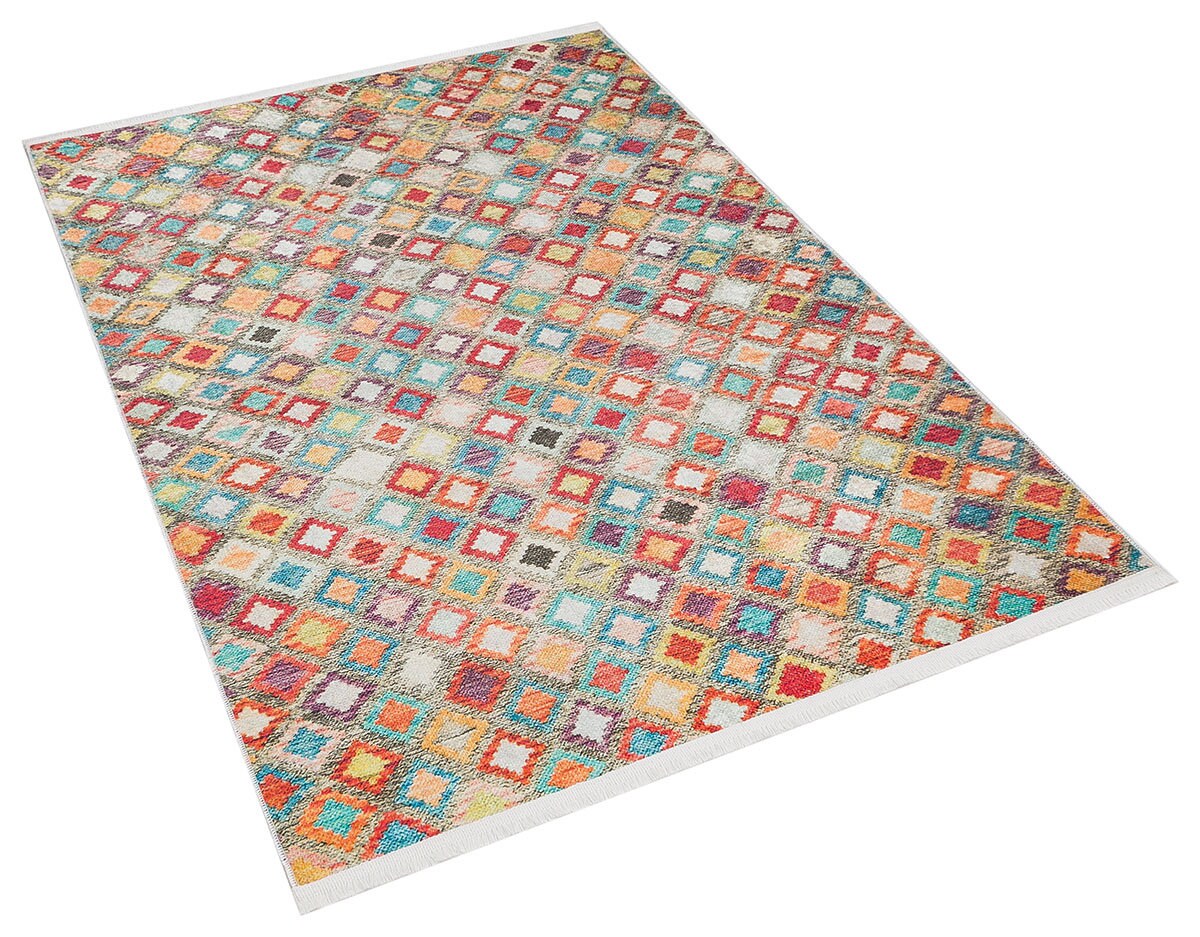 Vibrant Geometric Diamond Rug – Washable Mid-Century Boho Fringed Area Rug