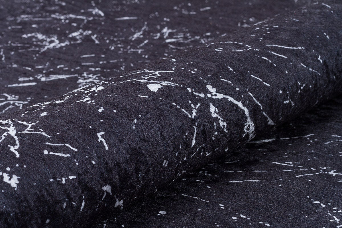 Modern Black Marble Area Rug – Gold Geometric Border, Washable Non-Slip Carpet