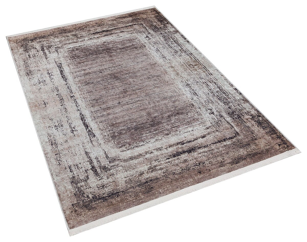 Washable Distressed Vintage Area Rug, Beige Brown Frame, Modern Farmhouse Living Room