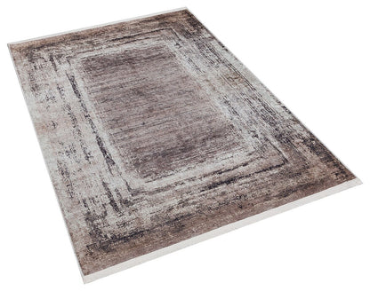 Washable Distressed Vintage Area Rug, Beige Brown Frame, Modern Farmhouse Living Room