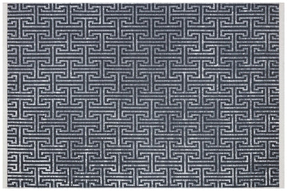 Washable Greek Key Area Rug – Navy Blue Meander Carpet, Non-Slip Low Pile