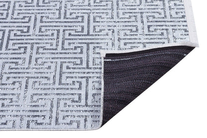 Modern Greek Key Area Rug – Gray Geometric Carpet, Minimalist Living Room Decor