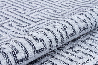 Modern Greek Key Area Rug – Gray Geometric Carpet, Minimalist Living Room Decor