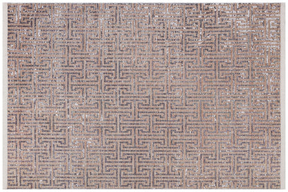 Modern Greek Key Distressed Washable Area Rug – Faded Terracotta & Grey Geometric Non-Slip Carpet