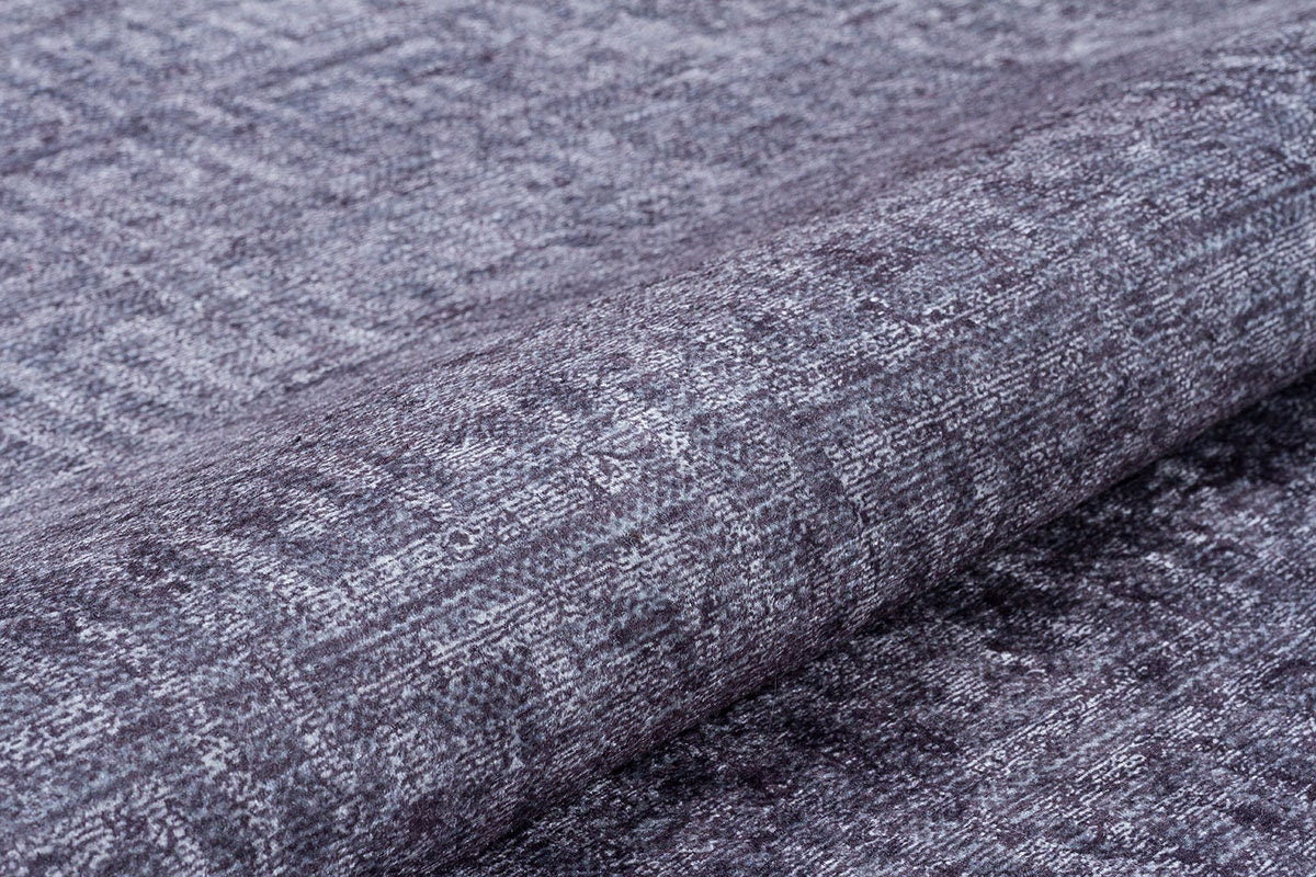 Distressed Persian Style Rug – Blue Grey Greek Key Border, Washable Boho Carpet