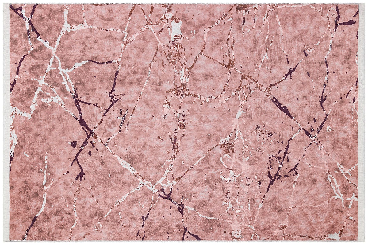 Pink Marble Area Rug – Rose Gold Mauve Washable Boho Carpet, Non-Slip Low Pile