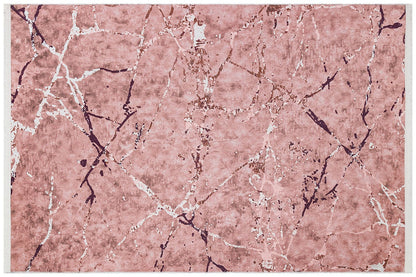 Pink Marble Area Rug – Rose Gold Mauve Washable Boho Carpet, Non-Slip Low Pile