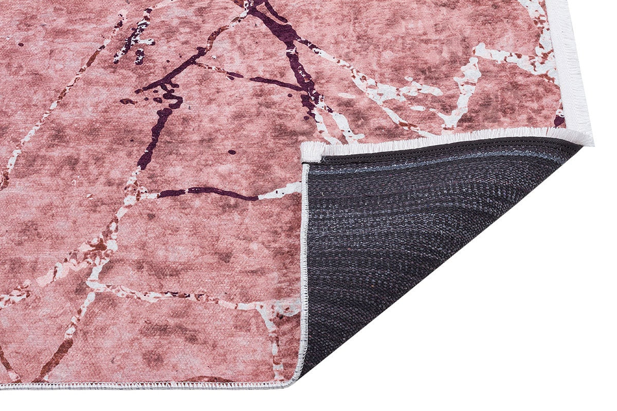 Pink Marble Area Rug – Rose Gold Mauve Washable Boho Carpet, Non-Slip Low Pile