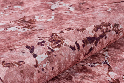 Pink Marble Area Rug – Rose Gold Mauve Washable Boho Carpet, Non-Slip Low Pile