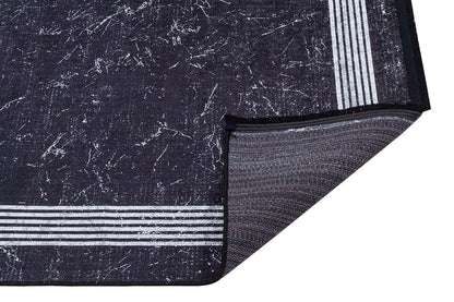 Modern Black Marble Area Rug, Minimalist Geometric Border Carpet, Contemporary Living Room Floor Rug