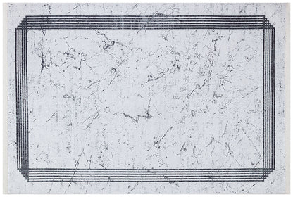 Modern Marble Washable Area Rug – Grey & White Minimalist Geometric Border Carpet
