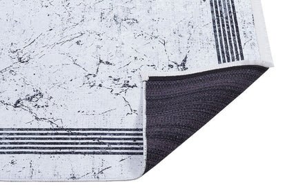Modern Marble Washable Area Rug – Grey & White Minimalist Geometric Border Carpet