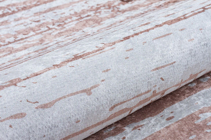 Washable Boho Area Rug – Distressed Rose Gold Abstract Carpet, Non-Slip Thin Living Room Rug
