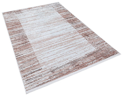 Washable Boho Area Rug – Distressed Rose Gold Abstract Carpet, Non-Slip Thin Living Room Rug