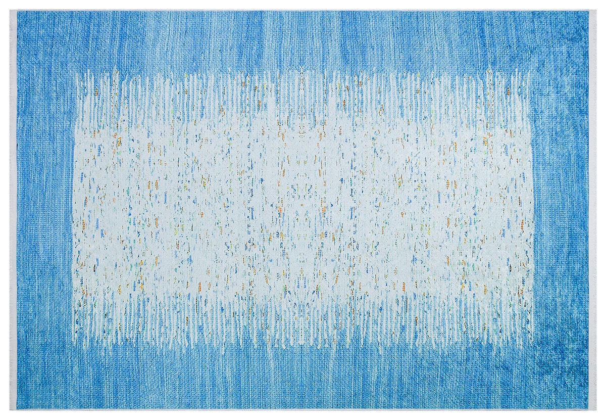 Blue Abstract Area Rug, Modern Minimalist Scandinavian Carpet, Soft Living Room Floor Rug