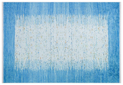 Blue Abstract Area Rug, Modern Minimalist Scandinavian Carpet, Soft Living Room Floor Rug