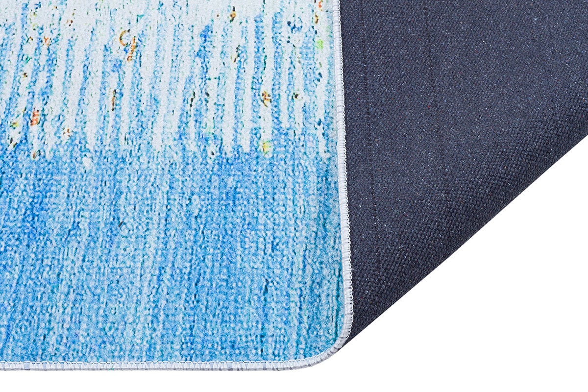 Blue Abstract Area Rug, Modern Minimalist Scandinavian Carpet, Soft Living Room Floor Rug