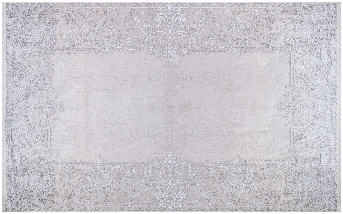 Distressed Vintage Turkish Style Area Rug – Machine Washable Cream Beige Carpet