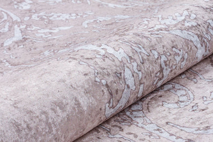Distressed Vintage Turkish Style Area Rug – Machine Washable Cream Beige Carpet