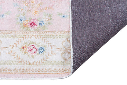 Charming Washable Pink Rug: Vintage Floral Design for a Cozy Home