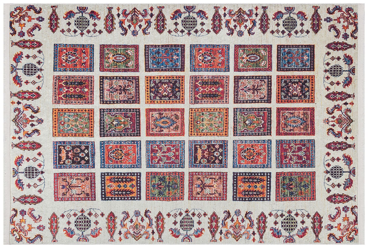 Modern Boho Persian Rug – Washable Tribal Grid Carpet for Living Room
