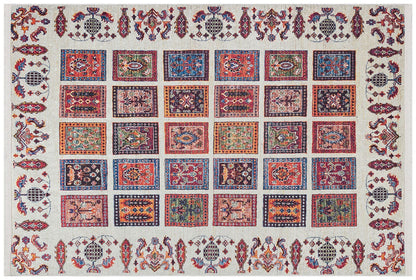 Modern Boho Persian Rug – Washable Tribal Grid Carpet for Living Room