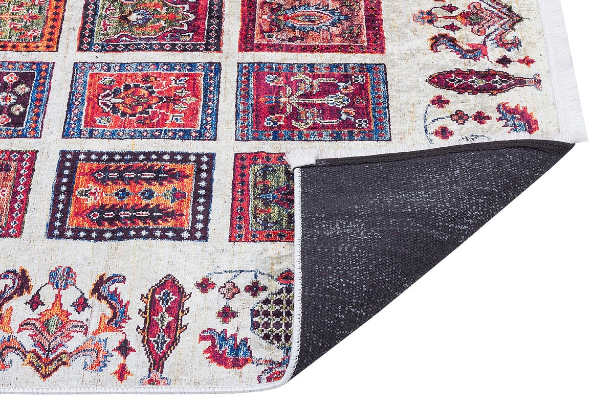 Modern Boho Persian Rug – Washable Tribal Grid Carpet for Living Room