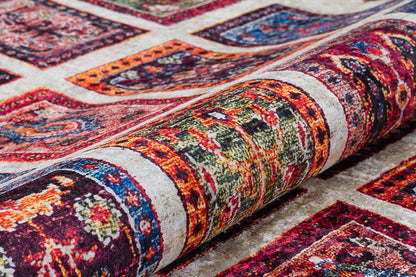 Modern Boho Persian Rug – Washable Tribal Grid Carpet for Living Room