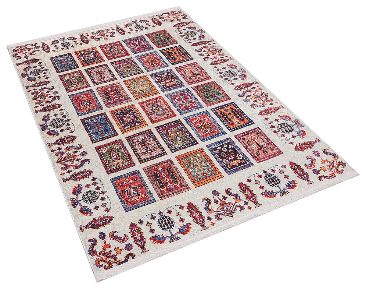 Modern Boho Persian Rug – Washable Tribal Grid Carpet for Living Room