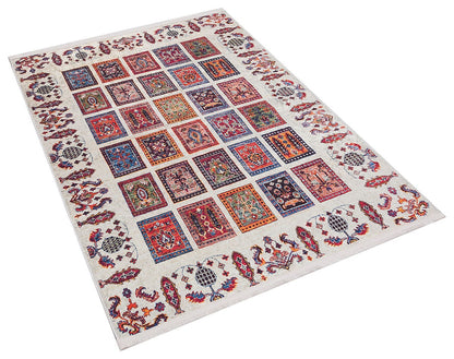 Modern Boho Persian Rug – Washable Tribal Grid Carpet for Living Room
