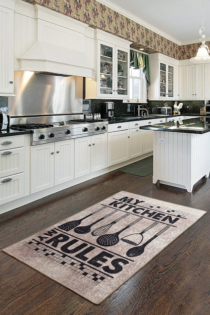 My Kitchen My Rules Farmhouse Rug, Non-Slip Runner, Rustic Cooking Decor