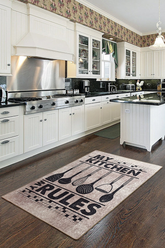My Kitchen My Rules Farmhouse Rug, Non-Slip Runner, Rustic Cooking Decor