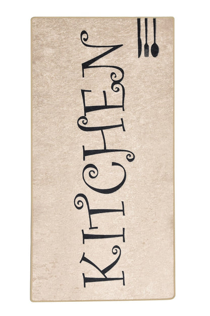 Large Kitchen Runner Mat, Decorative Calligraphy, Farmhouse Floor Rug