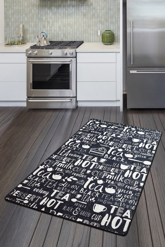 Modern Chalkboard-Style Washable Kitchen Mat – "Tea & Dessert" Non-Slip Decorative Runner