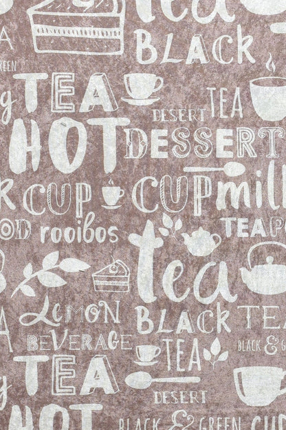Washable Kitchen Runner Rug – Tea Coffee Typography Carpet, Non Slip Farmhouse Floor Mat