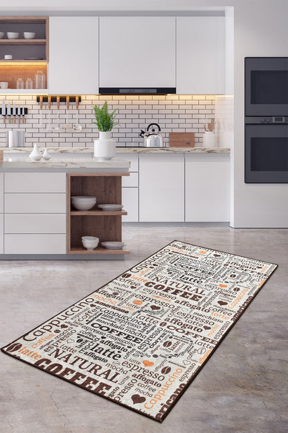 Coffee Typography Kitchen Mat – Washable Espresso Latte Art Runner Rug