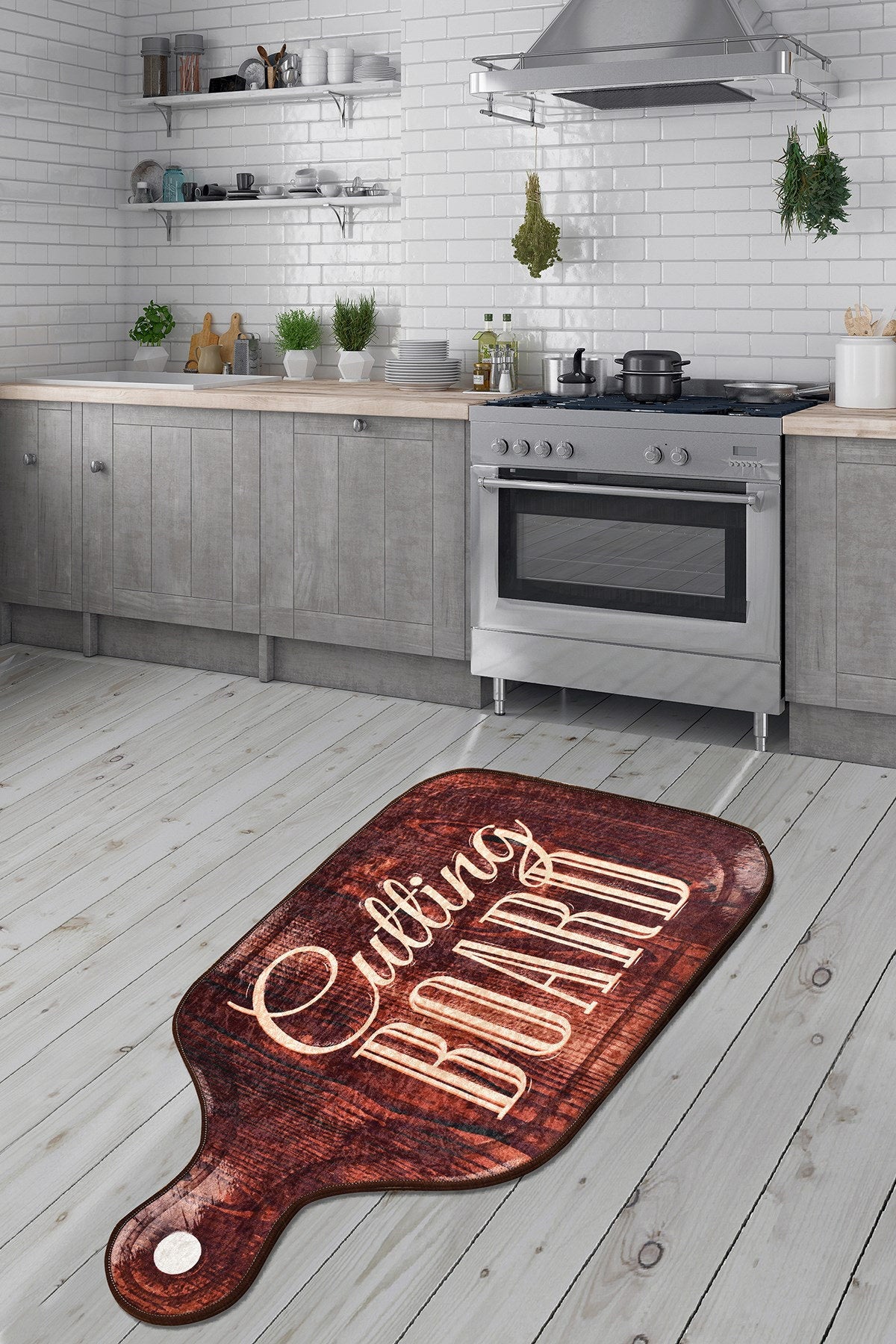 Oversized Cutting Board Kitchen Rug, Farmhouse Washable Runner, Rustic Chef Mat