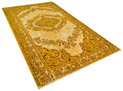 Vintage Yellow Anatolian Wool Rug: 5.8x10 ft, Bohemian Persian Design