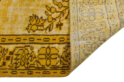 Vintage Yellow Anatolian Wool Rug: 5.8x10 ft, Bohemian Persian Design