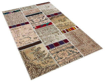 Handmade Wool Patchwork Turkish Rug - Bohemian Area Rug (4.10x6.6 ft)