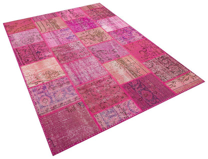 Handmade Pink Patchwork Rug: Bohemian Wool Area Rug (5.6x7.7ft)